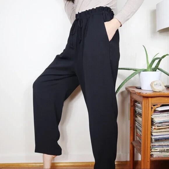 Aritzia Wilfred Kari Pants Size Small Pant Drawstring Pockets Black Paper Bag - Picture 1 of 16